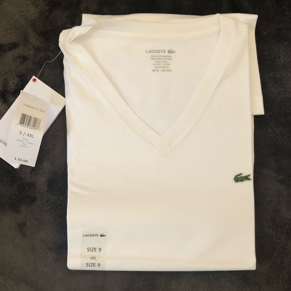 4XL BRAND NEW LACOSTE SHORT-SLEEVE SHIRT W/ V-NECK